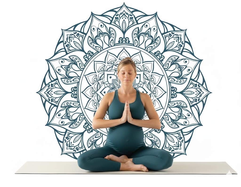 Illustration of pregnant woman practicing prenatal yoga